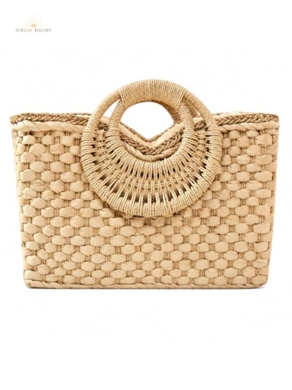 Straw Tote Bag Women Handwoven Rattan Beach Purse Wood Handle
